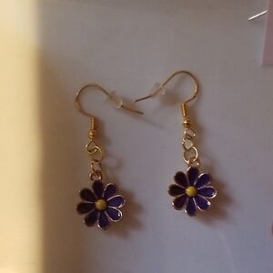 Delicate Gold and Purple Floral Earrings